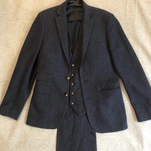 Moss Bros. Blue Donegal Tweed 3Pc Suit (Men's 32/36R/Skinny)